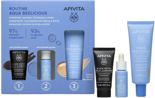 APIVITA - Promo Aqua Beelicious Hydrating Natural Coverage Hydrating Fluid Cream Tinted Λεπτόρρευστη Κρέμα Ενυδάτωσης με Χρώμα SPF30 40ml & Δώρο Black Detox Cleansing Jelly 15 ml & Hydrating Booster 10ml