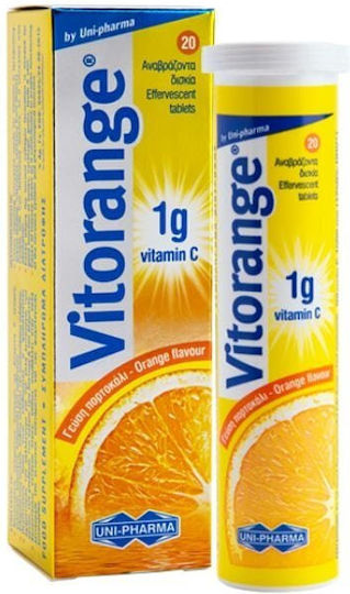 UNI-PHARMA - Vitorange Vitamin C 1gr με γεύση Πορτοκάλι 20 Αναβράζοντα Δισκία