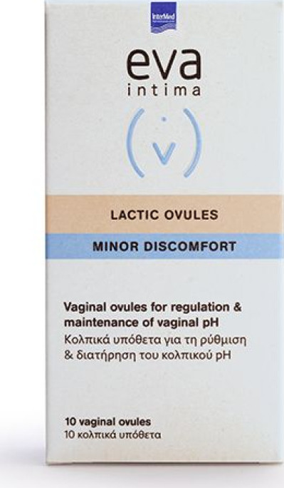 INTERMED - EVA Intima Lactic Ovules Minor Discomfort pH 3.8 Για Τη Ρύθμιση - Διατήρηση του Φυσιολογικού Κολπικού PH 10 Υπόθετα