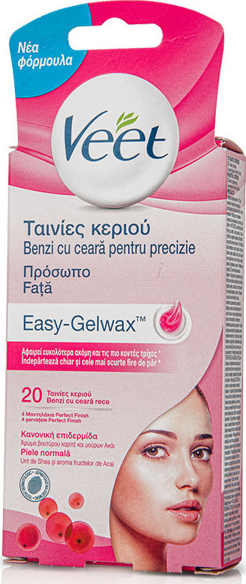 VEET - Κρύο Κερί, 20 Tαινίες Προσώπου, Κανονικό Δέρμα + 4 Μαντηλάκια μετά την Αποτρίχωση