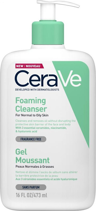 CERAVE - Foaming Cleanser Gel Καθαρισμού για Κανονικές έως Λιπαρές Επιδερμίδες, 473ml