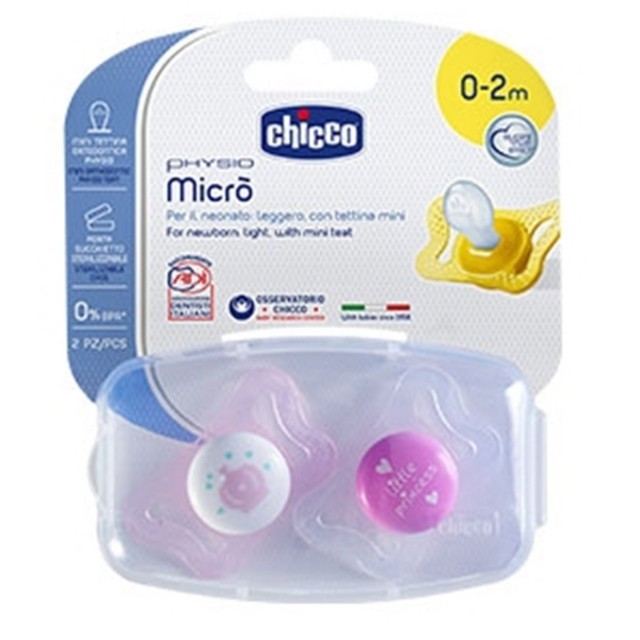 CHICCO - Physio Micro Πιπίλα Σιλικόνης 0-2m+ Ροζ 2τμχ