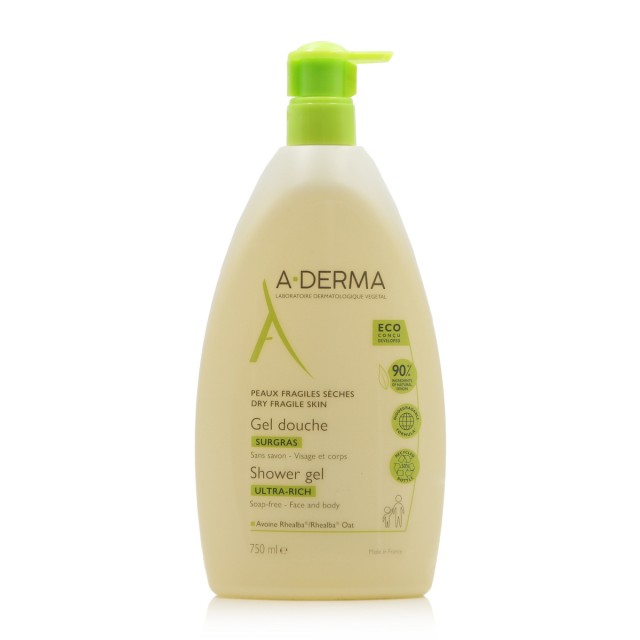 A-DERMA - Douche Surgras Ultra Rich Shower Gel Καθαρισμού Για Ξηρές Επιδερμίδες Για Πρόσωπο - Σώμα 750ml