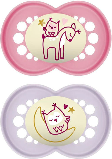 MAM - Ορθοδοντικές Πιπίλες Σιλικόνης Original Night για 6-16 μηνών Ροζ -Μωβ 2τμχ