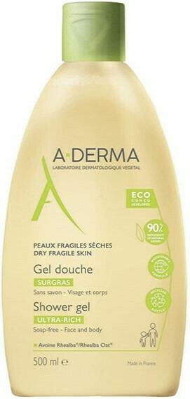 A-DERMA - Gel Douche Surgras Αφρός Καθαρισμού για Θρέψη στα Ξηρά Δέρματα, 500 ml