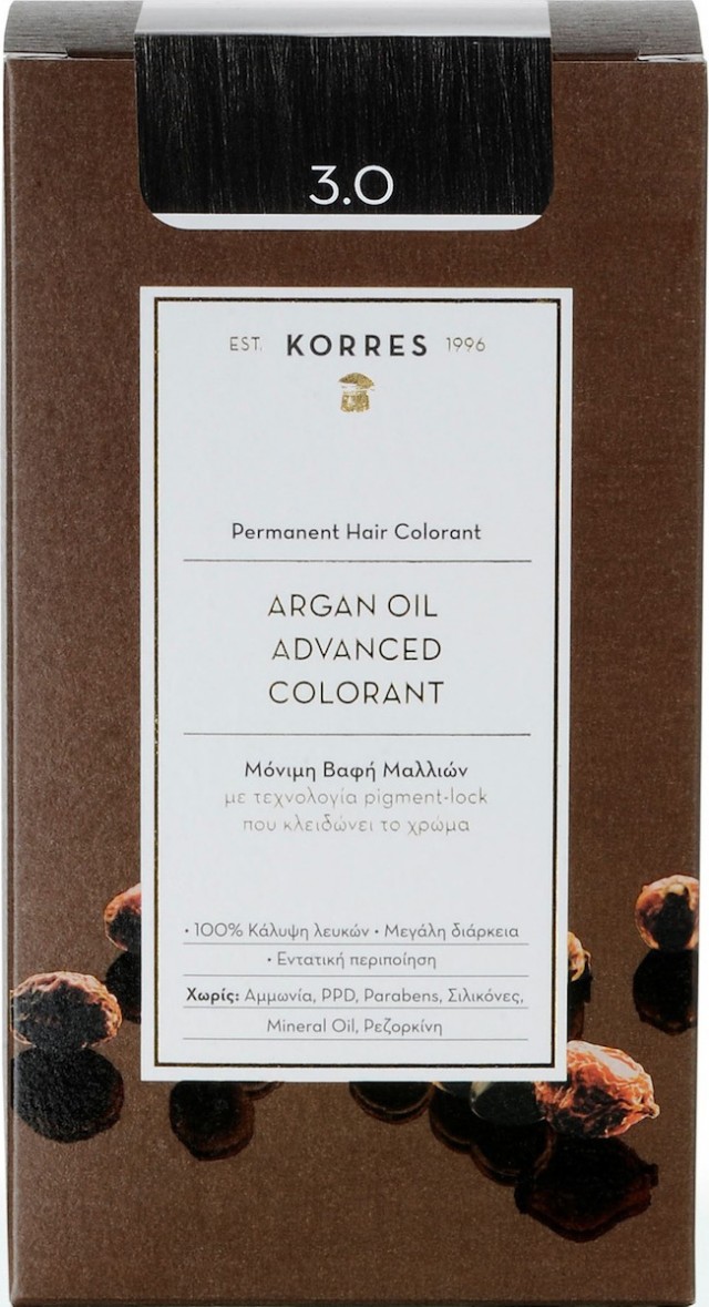 KORRES - Argan Oil Advanced Colorant Βαφή Μαλλιών 3.0 Καστανό Σκούρο 50ml