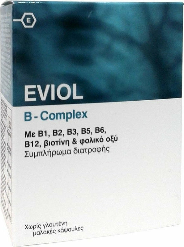 EVIOL - B-Complex Συμπλήρωμα Συμπλέγματος Βιταμίνης B για τη Φυσιολογική Λειτουργία του Νευρικού Συστήματος 60 Κάψουλες