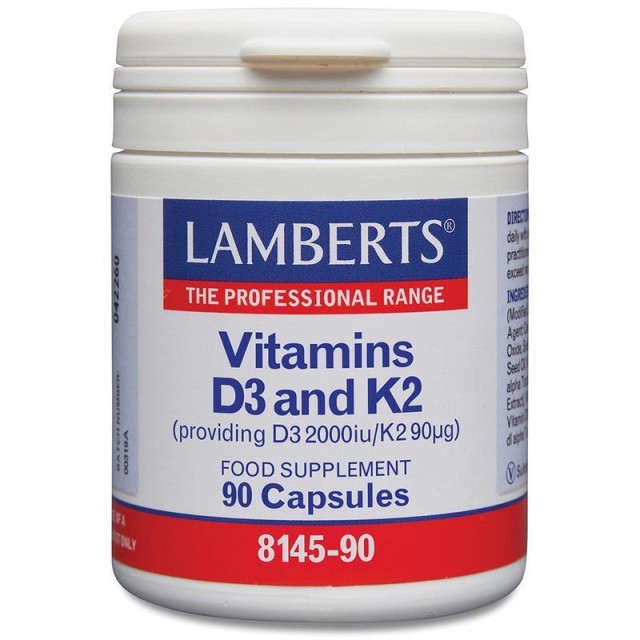 LAMBERTS - Vitamin D3 2000IU & K2 90mg Σύμπλεγμα Βιταμινών Κ2 & D3 90 κάψουλες