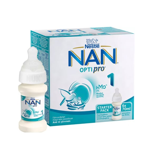 NESTLE - Nan Optipro 1 Starter Pack Γάλα 1ης Βρεφικής Hλικίας σε Yγρή Mορφή Έτοιμο προς Κατανάλωση 6x70ml