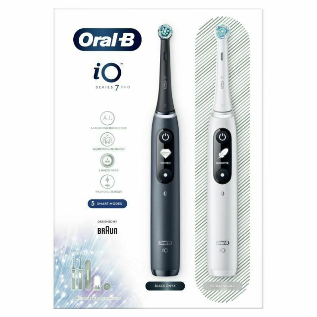 ORAL-B - IO Series 7 Duo Ηλεκτρική Οδοντόβουρτσα με Χρονομετρητή, Αισθητήρα Πίεσης και Θήκη Ταξιδίου White & Black