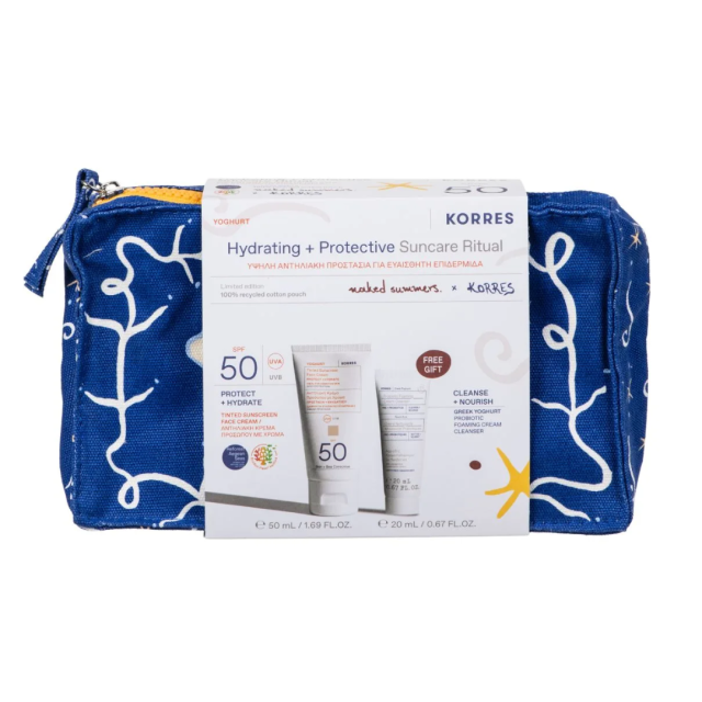 KORRES - Promo Yoghurt Hydrating + Protective Suncare Ritual - Γιαούρτι Αντηλιακή Κρέμα Προσώπου με Χρώμα SPF50 50ml & Δώρο Greek Yoghurt Probiotic Foaming Cream Cleanser 20ml & Νεσεσέρ