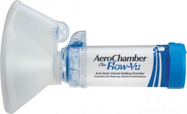 AEROCHAMBER - Plus Flow-Vu Adult Large Αεροθάλαμος Εισπνοών με Μάσκα Κατάλληλος για Ενήλικες και Παιδιά 5 Ετών και Άνω 1τμχ