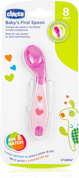 CHICCO - Babys First Spoon 8m+ Κουτάλι σιλικόνης αρχής, Ροζ 1 τεμάχιο