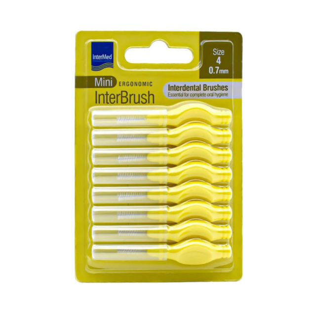 INTERMED - Mini Ergonomic InterBrush Size 4 Μεσοδόντια Βουρτσάκια 0.7 mm Κίτρινα 8 τμχ