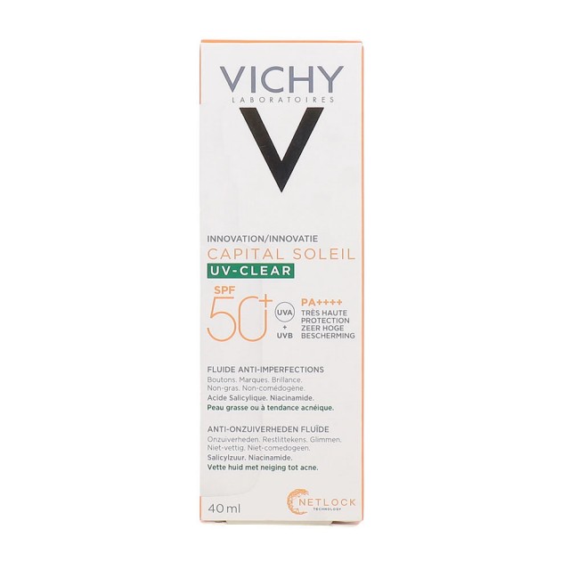 VICHY - Capital Soleil UV-Clear SPF50+ Λεπτόρρευστο Αντιηλιακό Προσώπου Κατά των Ατελειών & της Λιπαρότητας, 40ml