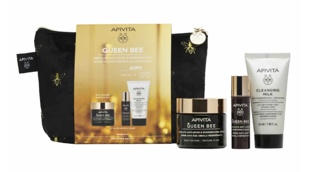 APIVITA - Promo Queen Bee Absolute Anti Aging & Regenerating Cream 50ml & Δώρο Serum Προσώπου 10ml & Cleansing Milk 3 in 1 50ml