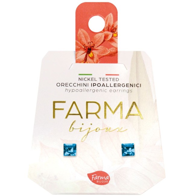 FARMA BIJOUX - Υποαλλεργικά Σκουλαρίκια Κρύσταλλα Μπλέ Τετράγωνα 4mm (BE15C12) 1 Ζευγάρι