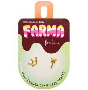 FARMA BIJOUX - Υποαλλεργικά Σκουλαρίκια for Kids Μαγικό Ραβδί & Κορώνα Επιχρυσωμένα 8mm (G587) 1 Ζευγάρι