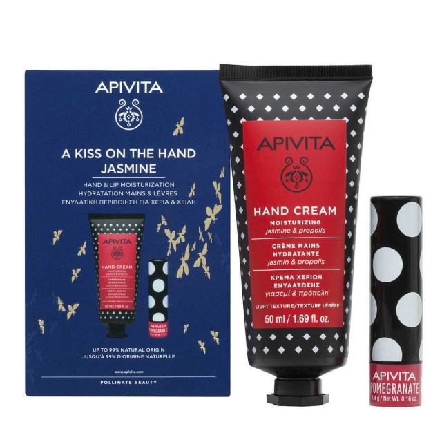 APIVITA - Promo A Kiss On The Hand Promo Κρέμα Χεριών Ενυδάτωσης Με Γιασεμί & Πρόπολη 50ml & Lip Care Ρόδι 4,4g