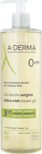 A-DERMA - Gel Douche Surgras Ultra Rich Shower Gel 3 in 1 - Αφρόλουτρο για Ξηρές Επιδερμίδες 750ml