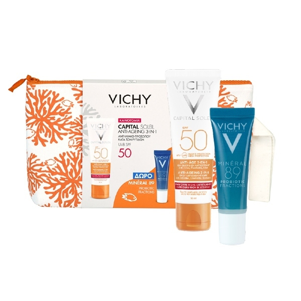 VICHY -  Αντηλιακό Προσώπου Kατά Tων Ρυτίδων SPF50 Capital Soleil 50 ml & ΔΩΡΟ Mineral 89 Probiotic 10ml & Νεσεσέρ