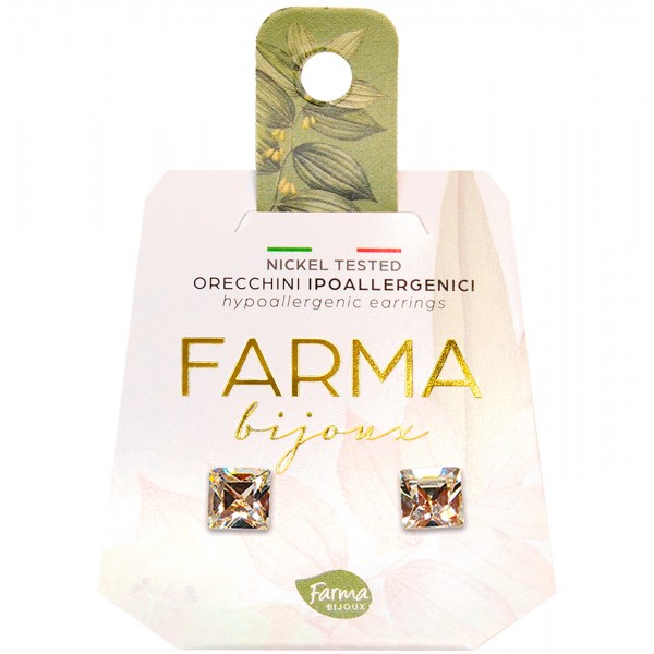 FARMA BIJOUX - Υποαλλεργικά Σκουλαρίκια Κρύσταλλα Τετράγωνα 6mm (BE36C01) 1 Ζευγάρι
