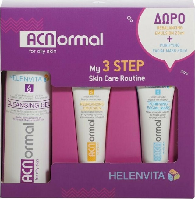 HELENVITA - Promo ACNormal Ολοκληρωμένο Σύστημα Περιποίησης Λιπαρής και Ακνεϊκής Επιδερμίδας My 3 Step Skin Routine Cleansing Gel 200ml - Rebalancing Emulsion 20ml - Purifying Facial Mask 20ml