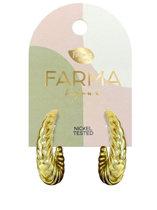 FARMA BIJOUX - Υποαλλεργικά Σκουλαρίκια Bug Hoops Κρίκοι Χρυσοί Ανάγλυφοι (WOW4) 30x25mm 1 Ζευγάρι