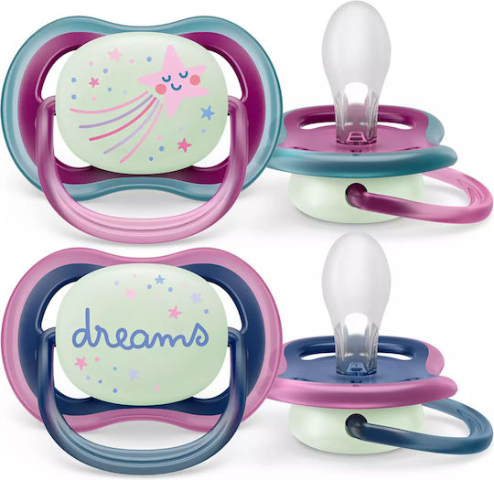 AVENT - Ultra Air Nighttime Ορθοδοντικές Πιπίλες Σιλικόνης Νυκτός 6-18m+ Aστέρι-Φεγγάρι 2 τμχ