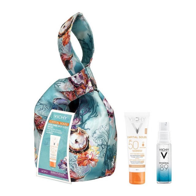 VICHY - Capital Soleil Anti-Dark Spot 3-in-1 Protective Tinted Cream Spf50, 50ml & Δώρο Mineral 89 Booster 10ml & Τσαντάκι Θαλάσσης