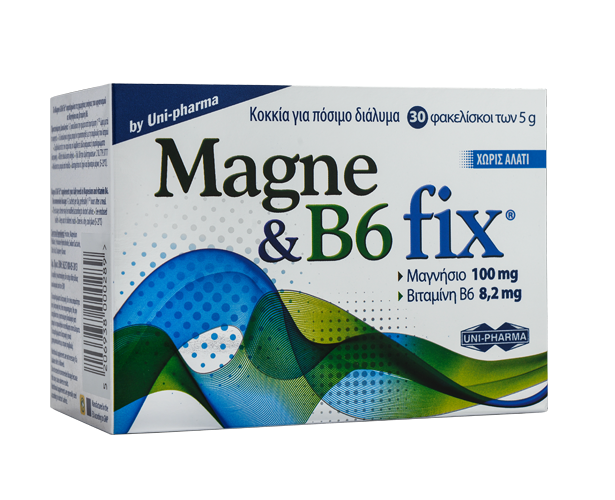 UNI-PHARMA - Magne & B6 Fix Συμπλήρωμα Διατροφής με Μαγνήσιο και Βιταμίνή Β6 με Γεύση Βατόμουρου 30 Sachets
