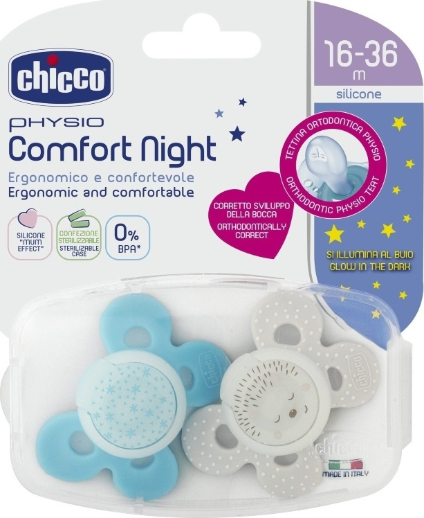 CHICCO - Πιπίλα Σιλικόνης Physio Forma Light Night 16-36m Χρώμα Λευκό-Μπλε, 2τμχ