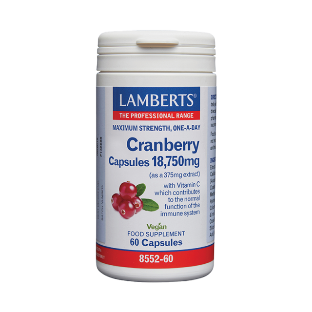 LAMBERTS - Cranberry 18.750mg (375mg τιτλοδοτημένου εκχυλίσματος Cranberry) 60caps Συμπλήρωμα Διατροφής με Εκχύλισμα Κράνμπερι & Βιταμίνη C για την Καλή Λειτουργία του Ουροποιητικού 60caps