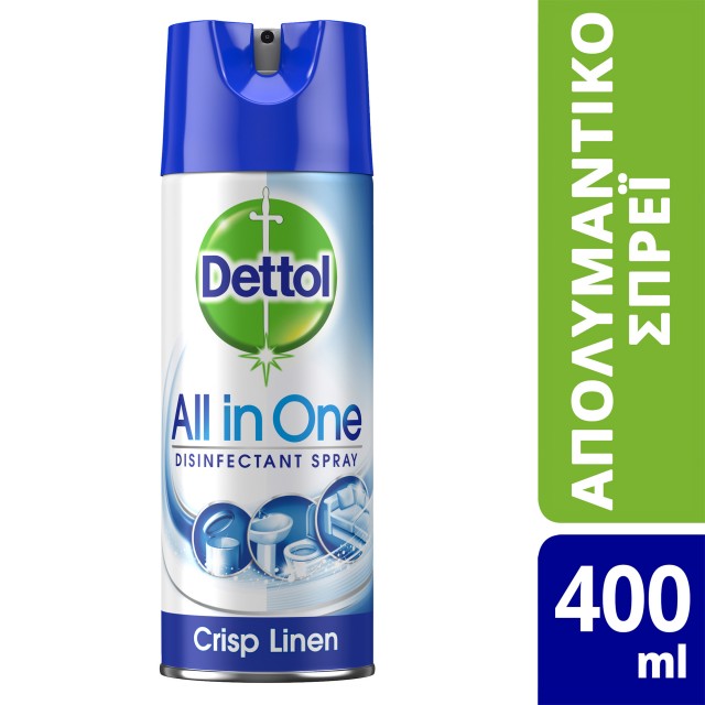 DETTOL - Καθαριστικό Επιφανειών Γενικής Χρήσης All In One Απολυμαντικό σε Spray Crisp Linen 400ml