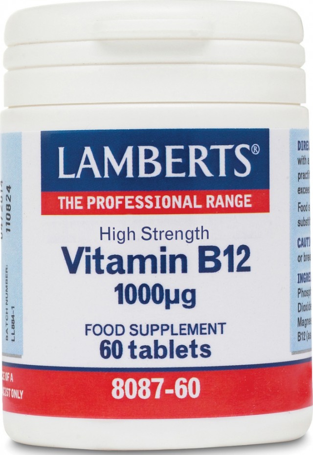 LAMBERTS - B12 1000mg (Cobalamin), Κοβαλαμίνη απαραίτητη σε Έλλειψη Βιταμίνης Β12 σε Ηλικιωμένους, Φυτοφάγους και Άτομα με Πεπτικές Διαταραχές, 60tabs