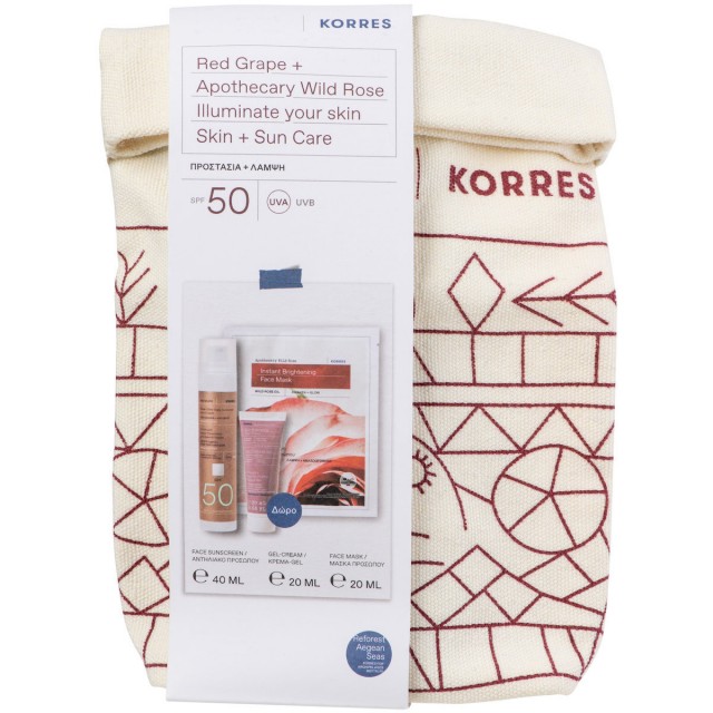 KORRES - Promo Red Grape Apothecary Wild Rose Αντηλιακό Προσώπου SPF 50 40ml & Κρέμα Τζελ 20ml & Μάσκα Προσώπου 20ml