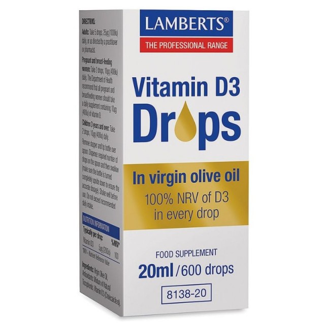 LAMBERTS - Vitamin D3 Drops Συμπλήρωμα Διατροφής Βιταμίνης D3 20ml / 600 Drops