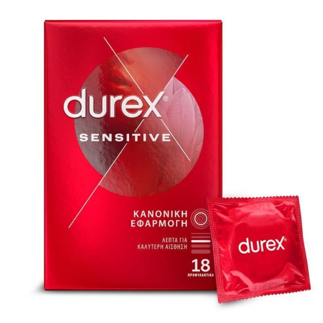 DUREX - Sensitive Προφυλακτικά Λεπτά για Καλύτερη Αίσθηση με Κανονική Εφαρμογή 18τμχ