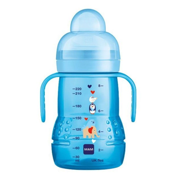 MAM - Εκπαιδευτικό Μπιμπερό Trainer+ Πλαστικό Night  με Λαβές Γαλάζιο 4m+ 220ml