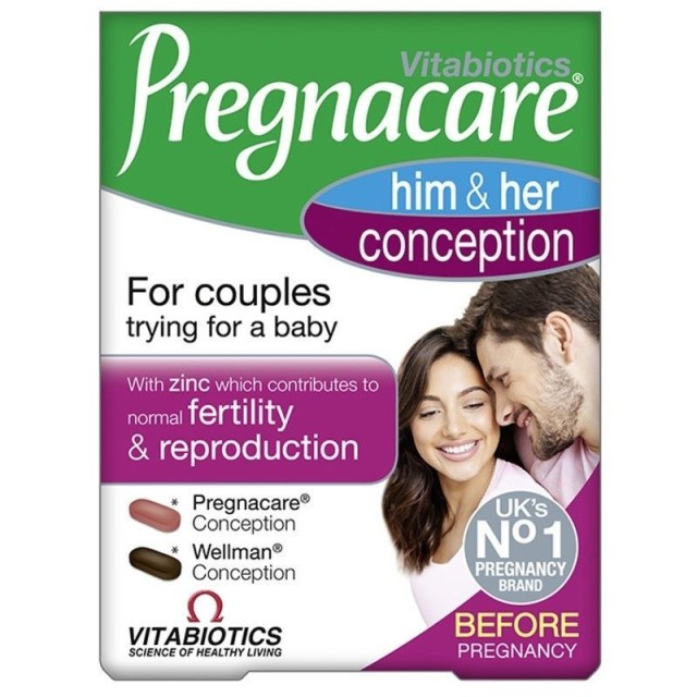 VITABIOTICS - Pregnacare Him & Her Conception Μοναδική Διπλή Φόρμουλα για την Ενίσχυση του Αναπαραγωγικού Συστήματος του Άνδρα & της Γυναίκας 2 x 30tabs