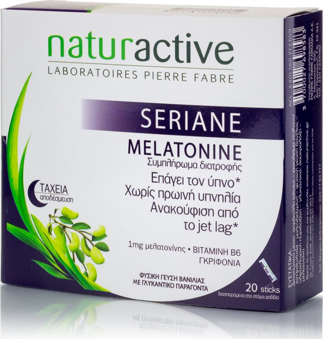 NATURACTIVE - Seriane Melatonin Μελατονίνη που Διευκολύνει την Έλευση Ύπνου, 20 Sticks