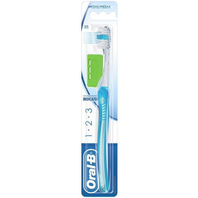 ORAL-B - 123 Indicator Medium Toothbrush 40mm Χειροκίνητη Οδοντόβουρτσα, Μέτρια Τιρκουάζ, 1τμχ