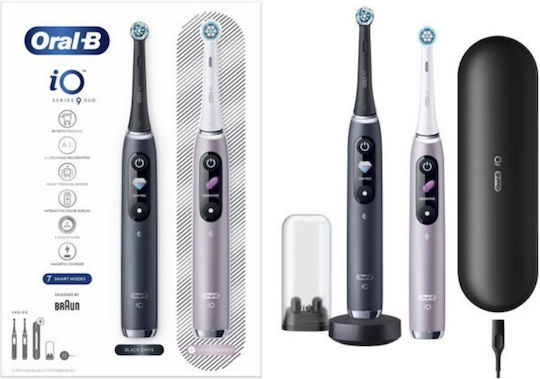 ORAL-B - IO Series 9 Duo Ηλεκτρική Οδοντόβουρτσα με Χρονομετρητή, Αισθητήρα Πίεσης και Θήκη Ταξιδίου Black Onyx & Rose Quartz Διπλή Συσκευασία