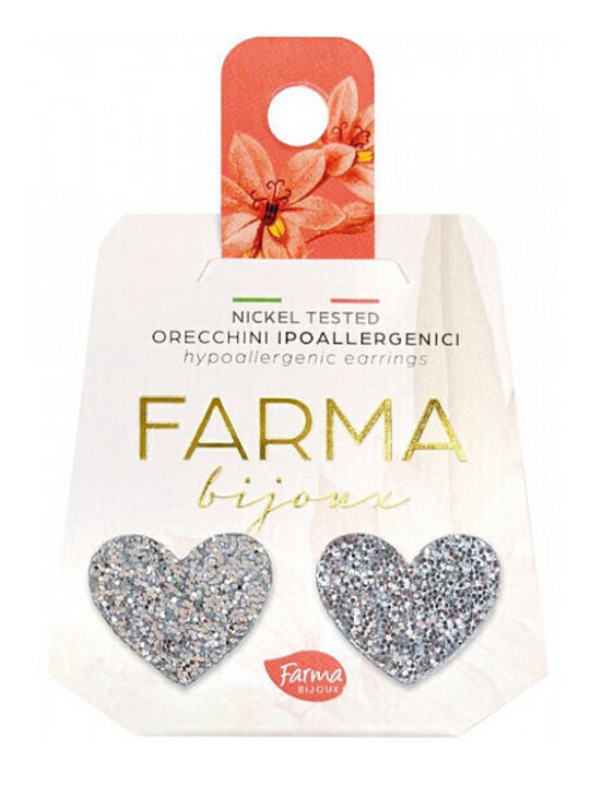 FARMA BIJOUX - Υποαλλεργικά Σκουλαρίκια Καρδιές Ασημί Glitter 20mm 1 Ζευγάρι