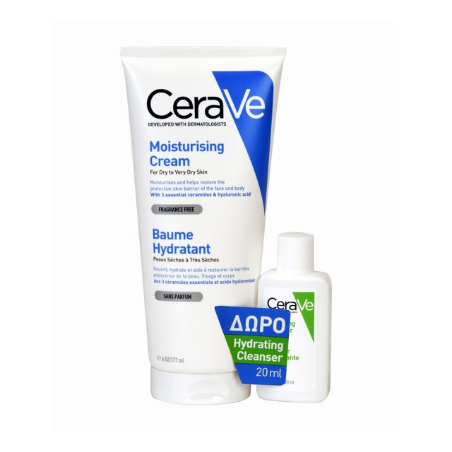CERAVE - Promo Moisturising Cream Ενυδατική Κρέμα για Ξηρό - Πολύ Ξηρό Δέρμα 177gr & Δώρο Hydrating Cleanser 20ml