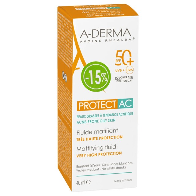 A-DERMA - Protect AC Mattifying Fluid Λεπτόρρευστη Αντηλιακή Κρέμα Προσώπου για Ματ Αποτέλεσμα SPF50+, 40ml