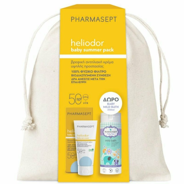 PHARMASEPT - Promo Heliodor Baby Sun Cream Spf50 Βρεφική Αντηλιακή Κρέμα 50ml & Δώρο Baby Care Mild Bath 250ml