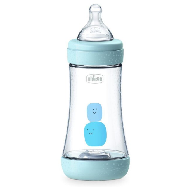 CHICCO - Πλαστικό Μπιμπερό Perfect 5 Κατά των Κολικών με Θηλή Σιλικόνης για 2m+ Σιέλ 240ml