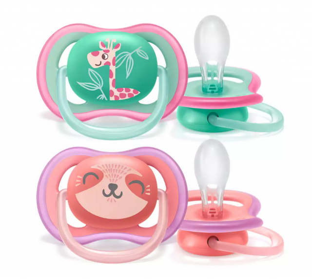 AVENT - Ultra Air 18m+ Ορθοδοντική Πιπίλα Σιλικόνης Ροζ - Πράσινο 2 Τεμάχια