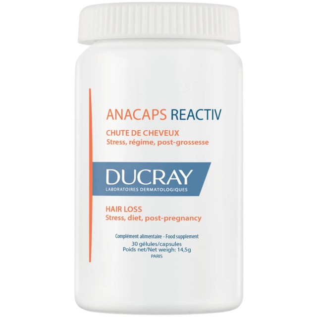 DUCRAY - Anacaps Reactiv, Συμπλήρωμα Διατροφής Κατά της Αντιδραστικής Τριχόπτωσης 30caps